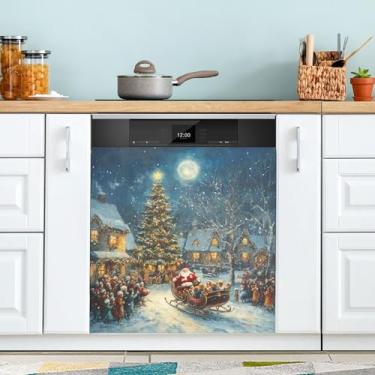 Imagem de SEHANY Linda capa magnética de Papai Noel para lava-louças, adesivos magnéticos decorativos antiarranhões para painel de geladeira e lava-louças, decoração de Natal de cozinha doméstica 58 x 66 cm