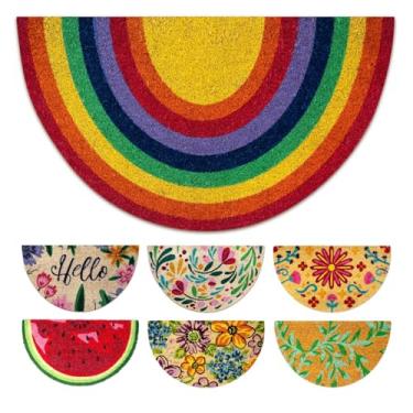 Imagem de LUA VIKA Tapetes de porta de coco ao ar livre - arco-íris - tapetes de boas-vindas para porta da frente - capacho de fibra de coco meio círculo entrada externa - 40 cm x 70 cm