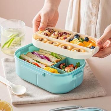 Imagem de Compartimento de grande capacidade – Lancheira portátil à prova de vazamento para funcionários de escritório, recipiente de preparação de refeições (azul)
