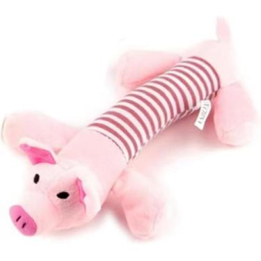 Imagem de Brinquedo de Pelúcia Mordedor Interativo para Cães Som Durável De Desenho Animado(Porquinho Listrado Rosa)
