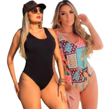 Imagem de Kit 2 Biquini Maio Feminino Praia Moda Abacaxi Body Preto - Dioper Sto