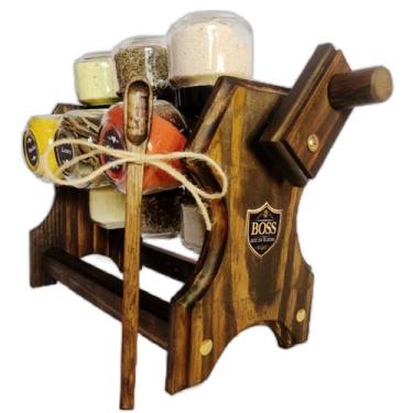 Imagem de Porta Temperos Giratório BOSS com Manivela e 12 potes Rústico - Boss A