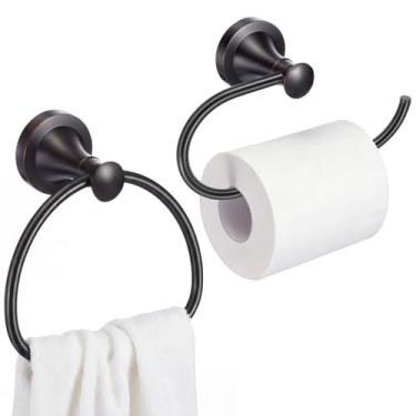 Imagem de Otoolling 2 peças de anel de toalha de papel higiênico bronze polido a óleo para banheiro, suporte de papel higiênico, suporte de papel higiênico, à prova de ferrugem, conjunto de cabides de toalha de