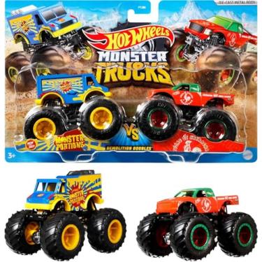 Imagem de Hot Wheels Monster Trucks Veículo de Brinquedo Pacote Surpresa 2 Carros Escala 1:64 para crianças a partir de 3 anos