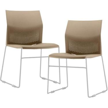 Imagem de Kit 02 Cadeiras Empilhável Fixa Link F02 Base Aço Cinza Nude - Lyam De