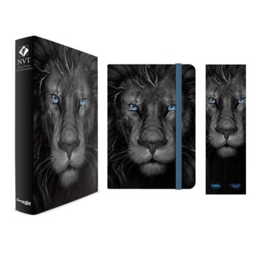 Imagem de Kit Leão Grafite - Moleskine + Bíblia Capa Dura NVT + Marca Página