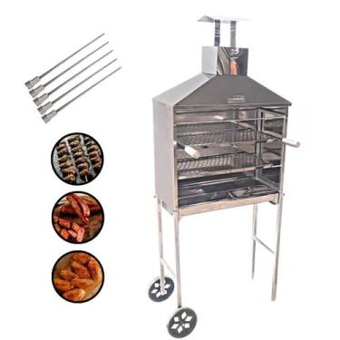 Imagem de Churrasqueira Espetinho Móvele Inox Espetos Churrasco Carne - INOX LAU