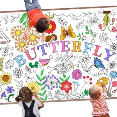 Imagem de Leezead Pôster de colorir gigante de borboleta, 182 x 76 cm, pôster de colorir com tema de borboleta, toalha de mesa de papel de desenho de atividades de primavera, para casa, escola, sala de aula