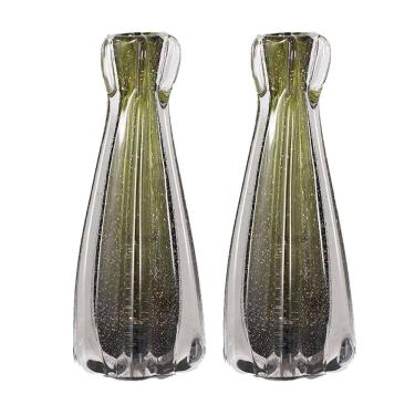 Imagem de Kit 2 Vaso Murano Vidro Cristal 18X6,5Cm Decoração Verde