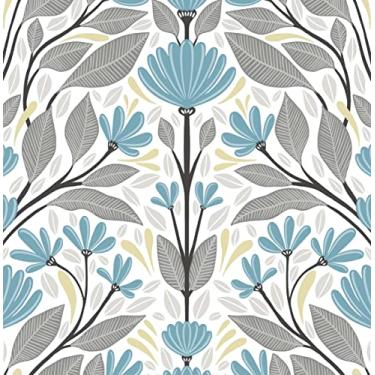 Imagem de NextWall Papel de parede floral popular (pátina azul e trigo)