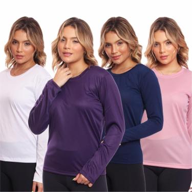 Imagem de Kit 4 Camisa Feminina Camiseta Térmica Proteção Solar Uv .-Feminino