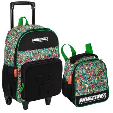 Imagem de Kit Mochila Rodinha Lancheira Minecraft Funtage Sestini-Masculino