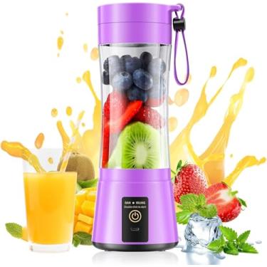 Imagem de Liquidificador portátil sem fio de tamanho pessoal – Mini liquidificador faz smoothies e shakes, copo de viagem livre de BPA de 380 ml, terno de mistura potente no escritório/casa/academia