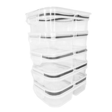 Imagem de Plasútil, Kit 5 Marmita Hermética Potes Plástico Tampa Trava Mais 2 Divisórias 510ml Freezer e Micro-ondas BPA Free Plasútil (PRETO)