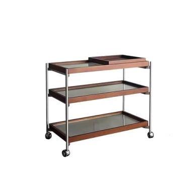 Imagem de Carrinho de cozinha elegante sobre rodas com tampo de vidro, bandeja de armazenamento utilitária móvel, organizador de cozinha versátil e elegante para uso doméstico (marrom)
