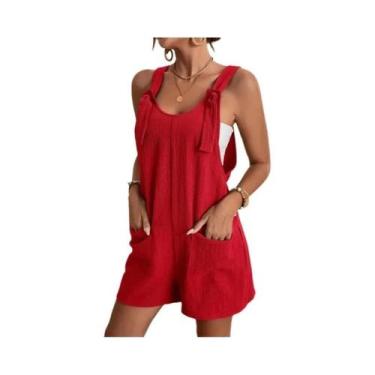 Imagem de Macacão Feminino Sem Mangas Com Cadarço, Soltinho, Com Pernas Largas E