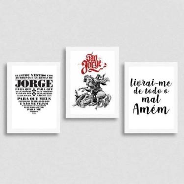 Imagem de Kit 3 Quadros Decorativos São Jorge 45X34Cm Moldura Branca