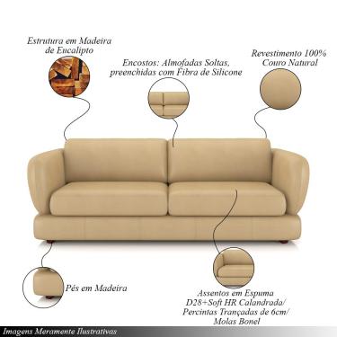 Imagem de Sofá Living 3 Lugares 225cm Pés Madeira Dalian Couro Legítimo Bege G52 - Gran Belo