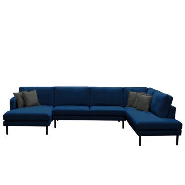 Imagem de Sofá Decorativo Sala de Estar Osaka 400cm Modulado em U com Almofadas Linho Azul Marinho