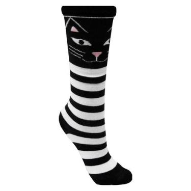 Imagem de Meia 3/4 Cano Alto Gatinho Listrada Preto E Branco Adulto Infantil - M