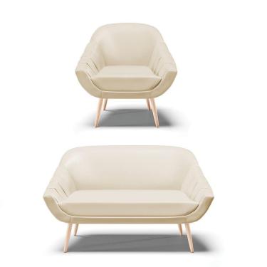Imagem de Kit 01 Namoradeira E 01 Poltrona Corino Bege Natural