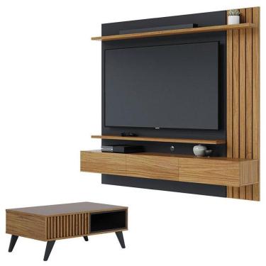 Imagem de Painel Para Tv Home Suspenso Juriti 1.8 Com Mesa De Centro Jeri Noce Milano Preto Acetinado - Colibri