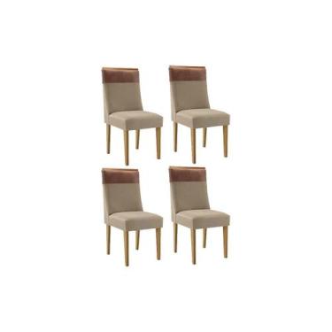 Imagem de Kit 4 Cadeiras de Cozinha Jaspe 4 Un Madeira Capuccino/Linho Bege Turi