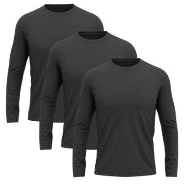 Imagem de Kit 3 Camisetas Masculina Segunda Pele Manga Longa Dry Lisa Praia Camisa Blusa Camiseta Treino Bike-Masculino