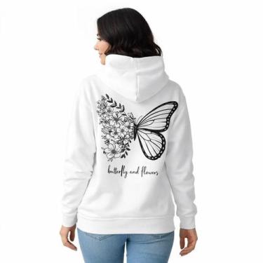 Imagem de Moletom Borboleta Unissex Canguru com Capuz e Bolso  Blusa de Frio Tec