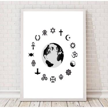 Imagem de Quadro Símbolos Religiões 45x34cm - Vidro, Moldura Preta