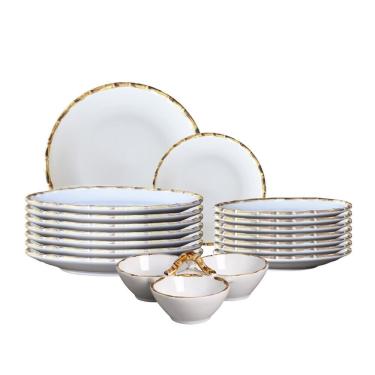 Imagem de Jogo 8 Pratos Rasos 8 Sobremesa E Petisqueira Cerâmica Bambu 1ª Linha