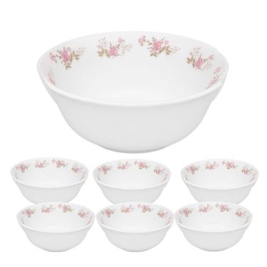 Imagem de Jogo De Sobremesa De Vidro 1 Tigela 1400ml E 6 Bowls 400ml Branco Em Casa Tem