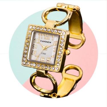 Imagem de Relógio Feminino Bracelete Cansnow 062 Luxo Analógico Quartz, Dourado 