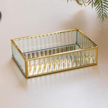 Imagem de Bandeja com Espelho 18cm x 13cm x 8cm Dourada Metal - Lyor