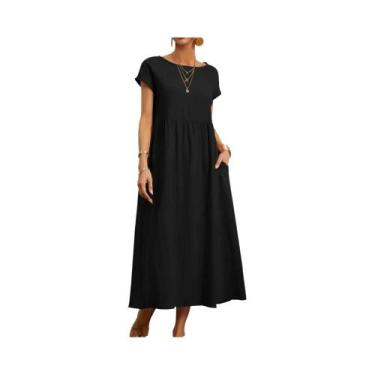 Imagem de Vestido Midi Vintage Oversized De Algodão E Linho Para Mulheres, Casua