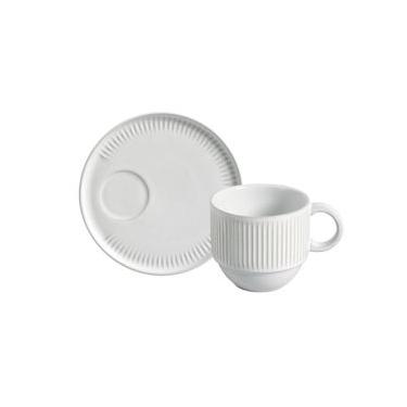 Imagem de Conjunto com 6 Xícaras de Chá Empilhável com 6 Pires Linhas New White 230ml