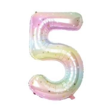 Imagem de Balões De Folha Em Formato De Estrela Com Gradiente Arco-Íris Pastel D