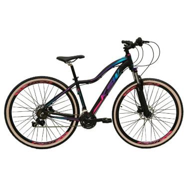 Imagem de Bicicleta Feminina Aro 29 Ksw Mwza 27v Freio Hidráulico K7 Garfo com Trava Pneu com Faixa Bege - Preto/Pink/Azul
