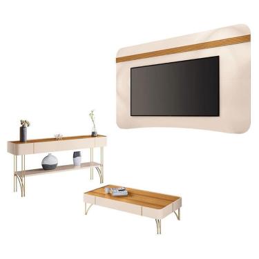 Imagem de Painel Suspenso Armony Off White Cinamomo com Mesa de Centro Cadenza e Aparador Vivant Off White Cinamomo - HB Móveis