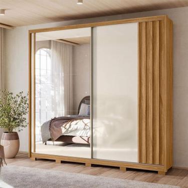 Imagem de Guarda Roupa Casal Ambiente Dhara 2 Portas Freijó Off White com Espelho - Moval