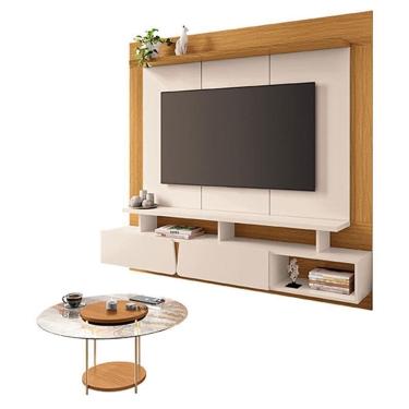 Imagem de Home Suspenso Zenith Off White Cinamomo com Mesa de Centro Sky com Tampo de vidro Cinamomo - HB Móveis