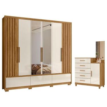 Imagem de Guarda Roupa Casal Amazonas e Cômoda Lisboa Freijó Off White com Espelho - Moval