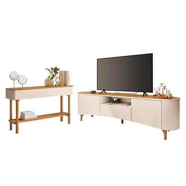 Imagem de Rack Bancada Elara com Aparador Fiero Off White Cinamomo - HB Móveis