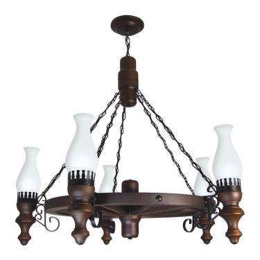 Imagem de Lustre Muller Roda Carroça 5 Lâmpadas Envelhecido 905e