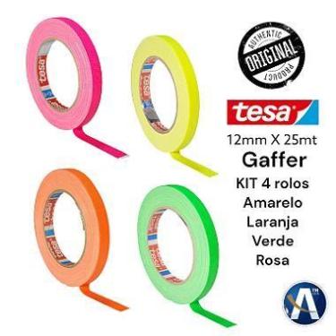 Imagem de KIT 4 Rolos de Fita Tecido Gaffer Tape Tesa 12mm x 25m Fluorescente - 
