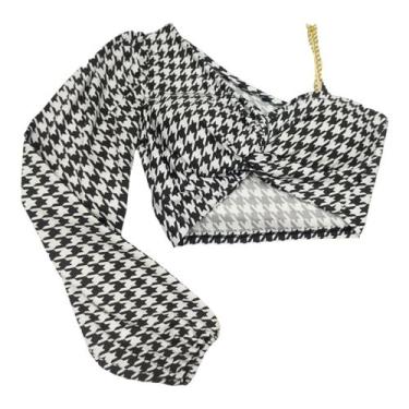 Imagem de Cropped nula manga longa decote V nó torcido alça corrente slim e plus