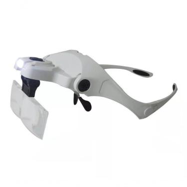 Imagem de Lupa Profissional Jiaxi 9892b1 Magnifier para Trabalhos de Precisão em Branco com Pala Ajustável, 2 Leds e 5 Lentes