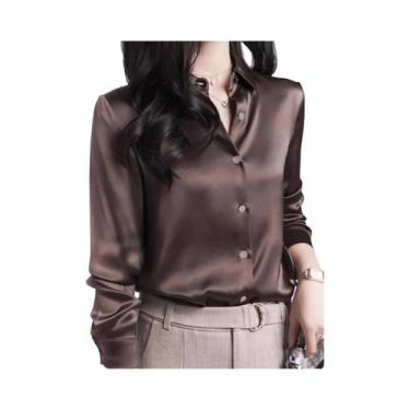 Imagem de Camisa Casual Elegante De Seda plus Size Com Manga Longa Para Mulheres