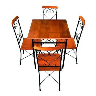 Imagem de Mesa Sala de Jantar Completa 4 Lugares em Ferro Rustic Tamanho 90x90 com Cadeiras