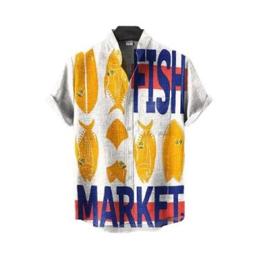 Imagem de Camisa Masculina Casual De Linho Respirável Estilo Retrô Com Estampa D